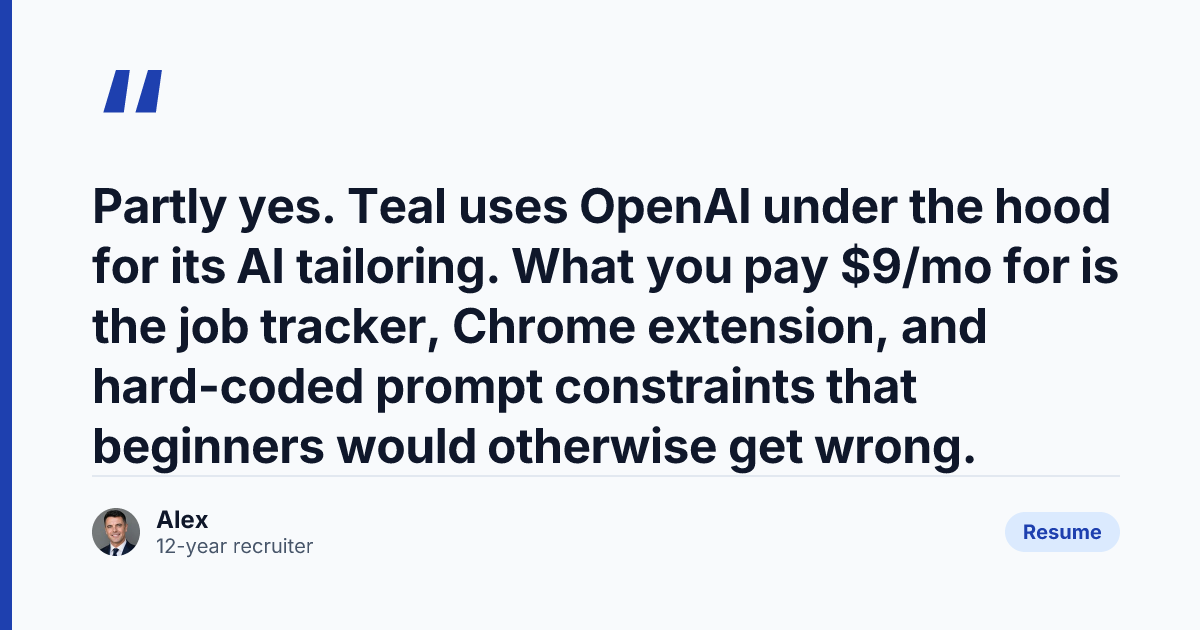 Key takeaway from ChatGPT vs Teal: AI or Dedicated CV Tool?
