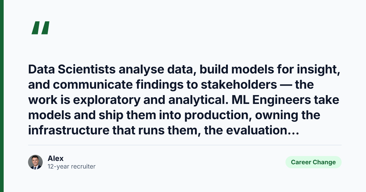 Key takeaway from Data Scientist vs ML Engineer: What's the Difference in 2026