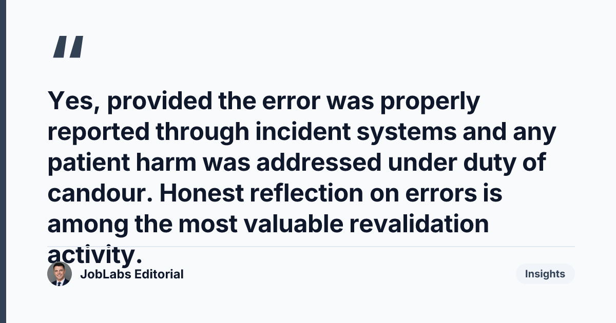 Key takeaway from Example Reflective Account: Medication Near-Miss (Code Section 18)