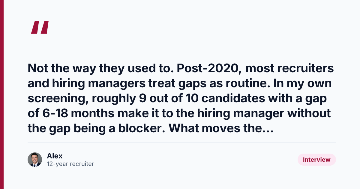 Key takeaway from How to Explain an Employment Gap in an Interview (Recruiter View)