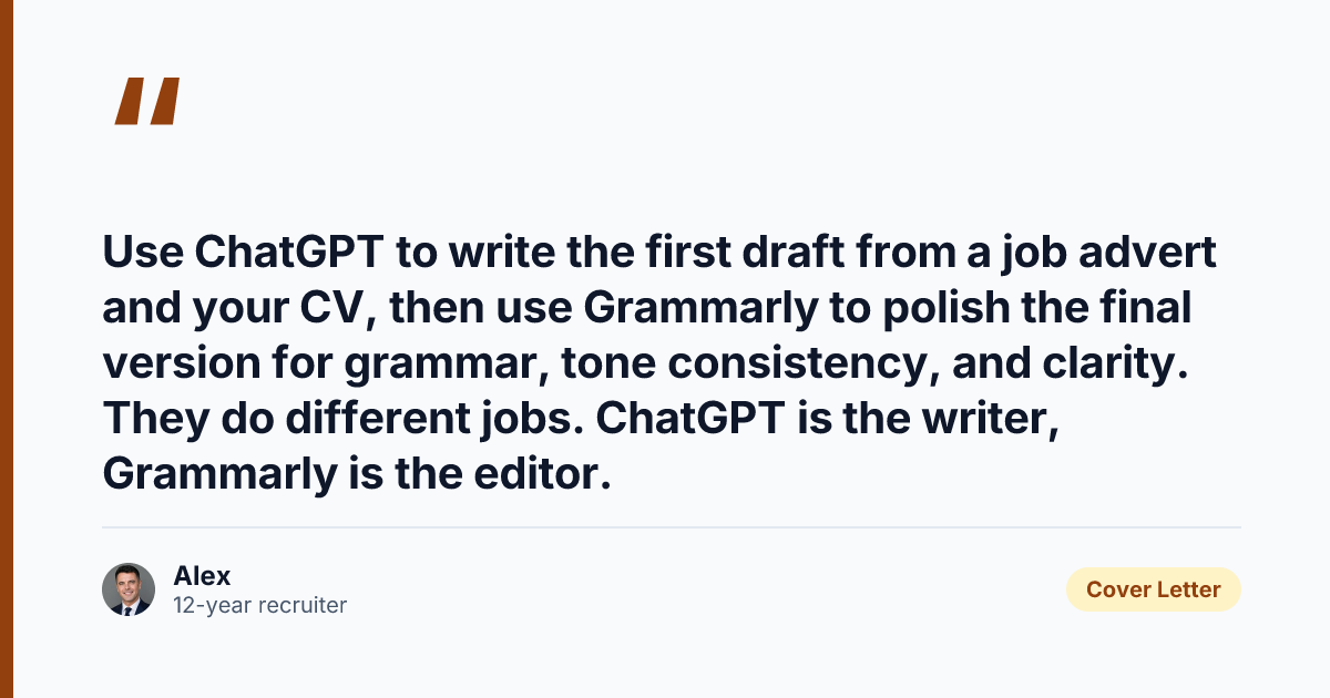 Key takeaway from Grammarly vs ChatGPT for Cover Letters: Editor or Writer?
