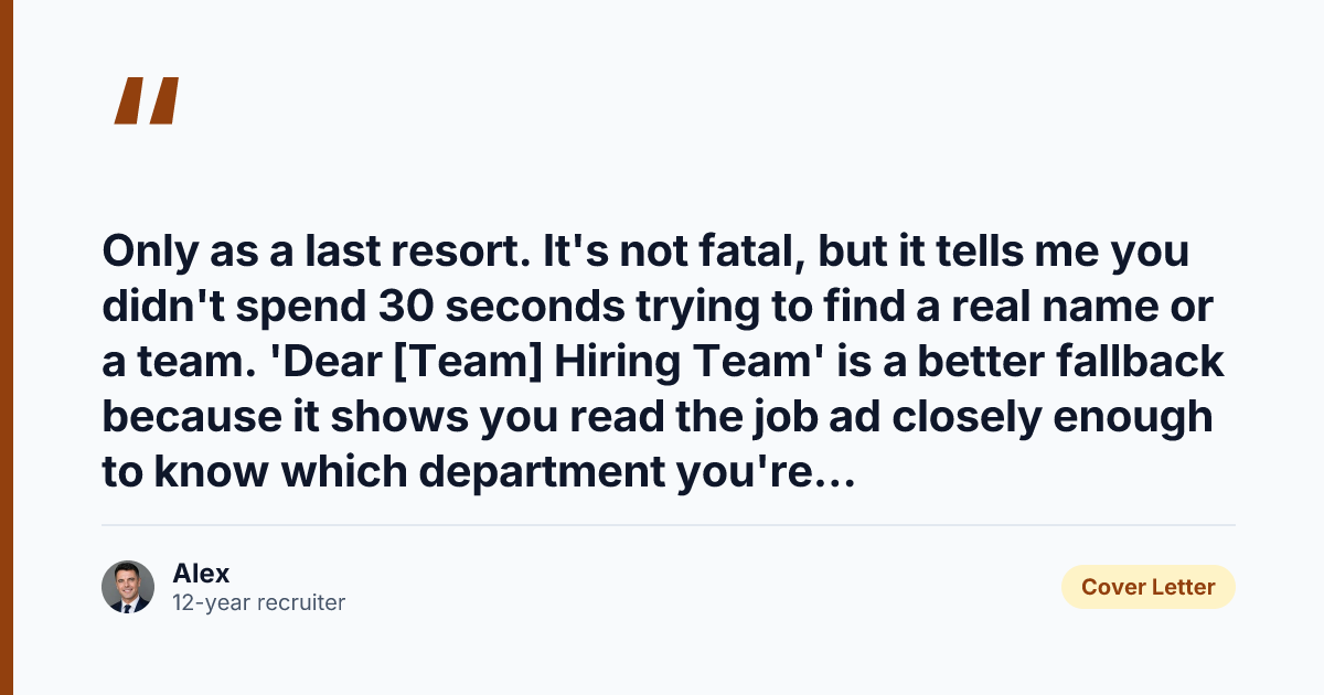 Key takeaway from How to Address a Cover Letter Without a Name (Recruiter's Trick)