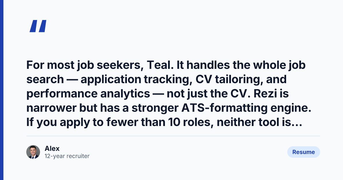 Key takeaway from Teal vs Rezi: Which AI Resume Builder Wins